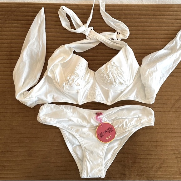 NWT, Save the Queen, white 2 piece bathing suit